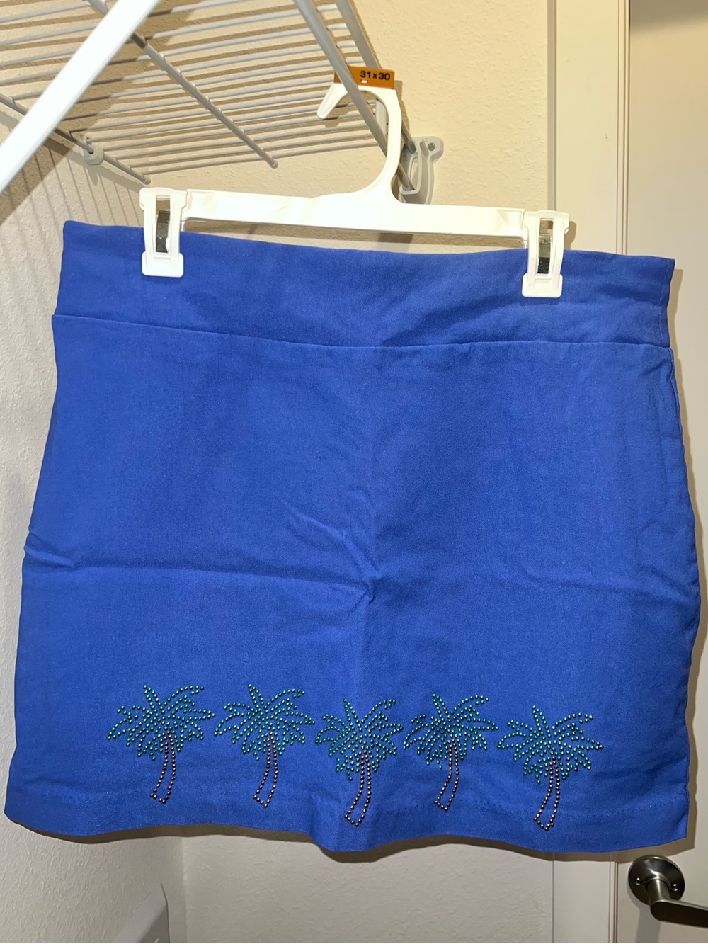Coral Bay Golf Skort Size L Blue Rhinestone Palm Tree Resort Skirt